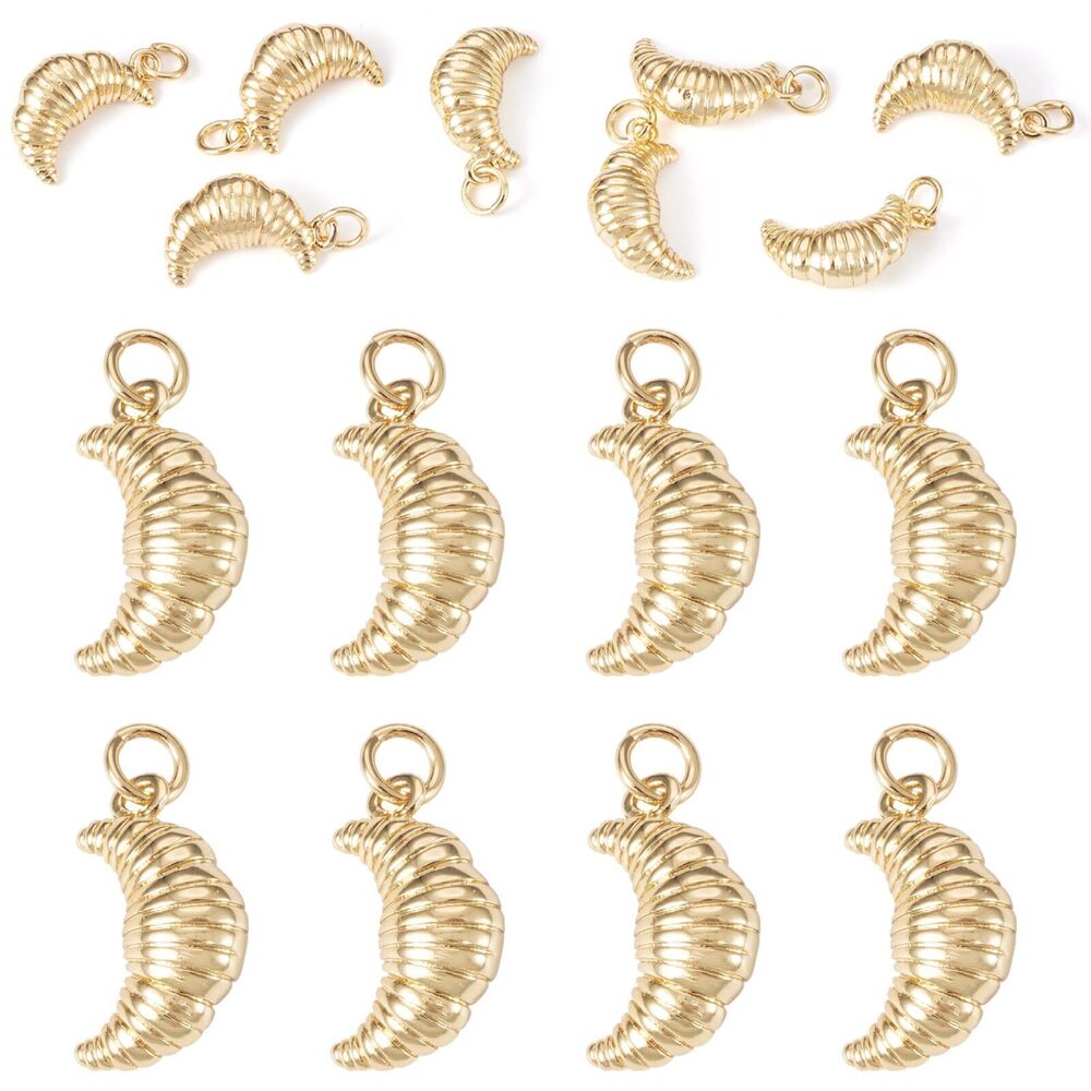 3090 Beadthoven 8Pcs Golden Croissant Charms Pendants 18K Plated Brass